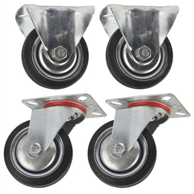 AB Tools 3" (75mm) Rubber Fixed And Swivel Castor Wheels Trolley Caster (4 Pack) from B&Q