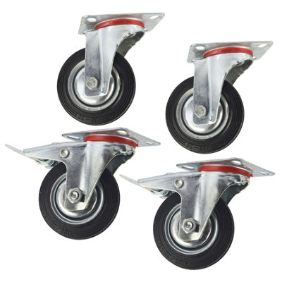 AB Tools 4" (100mm) Rubber Swivel And Swivel With Brake Castor Wheel (4Pack) from B&Q