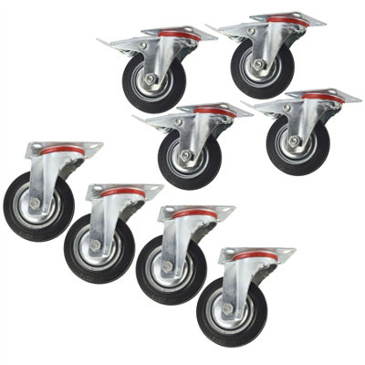 Apollo Slab Tech 4" (100mm) Rubber Swivel And Swivel With Brake Castor Wheel (8Pack) from B&Q