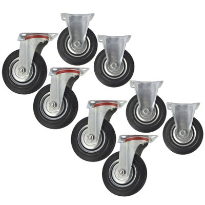 AB Tools 5" (125mm) Rubber Fixed And Swivel Castor Wheel Trolley Caster (8 Pack) from B&Q