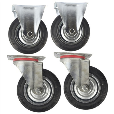 AB Tools 6" (150mm) Rubber Fixed And Swivel Castor Wheel Trolley Caster (4Pack) from B&Q
