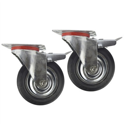 AB Tools 6" (150mm) Rubber Swivel With Brake Castor Wheels Trolley Caster (2 Pack) Cst011 from B&Q