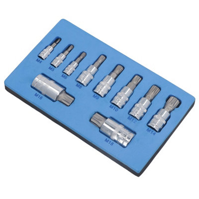 B&Q -  Triple Square Spline And Tamperproof  Sockets 1/4" 3/8" And 1/2" Dr 10Pcs