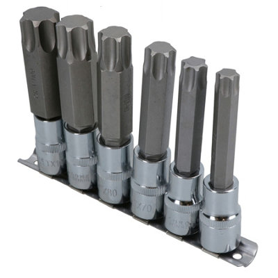 AB Tools 6Pc 1/2" Drive T55-T100 Star Torx Socket Bit Set Ratchet Torque 100mm Long from B&Q