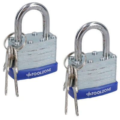 AB Tools 2Pc 40mm Keyed Alike Padlock Laminated Steel Padlocks Shed Gate Lock