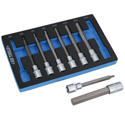 B&Q -  1/2In Drive Allen Hex Key Sockets Extra Long 140mm 8Pc Set