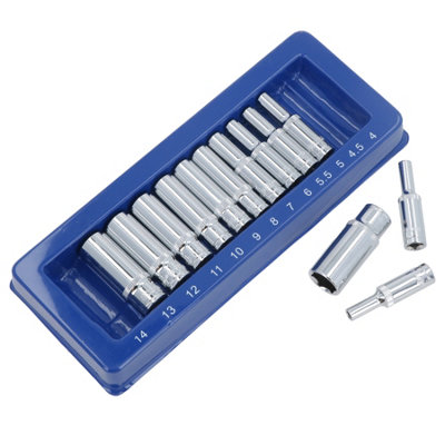 AB Tools 1/4In Drive Deep Metric mm Sockets 4mm To 14mm 13Pcs Single Hex 6 Sided from B&Q