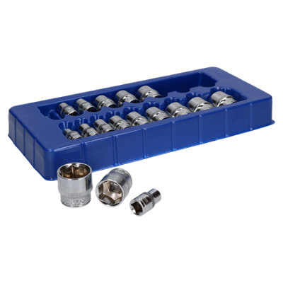 AB Tools 3/8In Drive Shallow Metric mm Sockets 6 Sided Single Hex 8mm To 24mm 17Pc from B&Q
