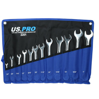 Ab Tools Af Imperial Sae Combination Spanner Wrench Set 1/4" - 1" 12Pc Set
