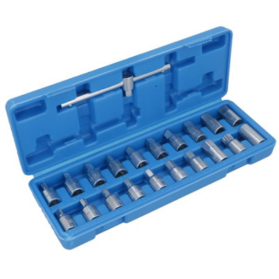 AB Tools 3/8" Drive Master Drain Sump Plug Key Set For Engines Gear Boxes 21Pc Kit from B&Q