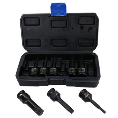 B&Q -  1/2" Drive Deep Impact Impacted Male Torx Star Sockets T30T80 8Pc Set