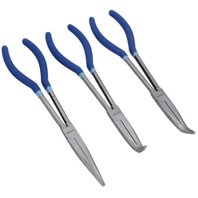 B&Q -  3Pc 11" Long Nose Plier Straight / 45 / 90 Degree Pliers Set