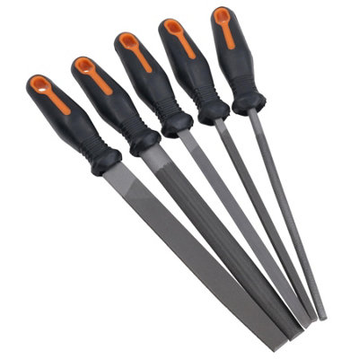Ab Tools 5Pc File Flat Round Curved Square Triangle Soft Grips Engineer Metalwork Light