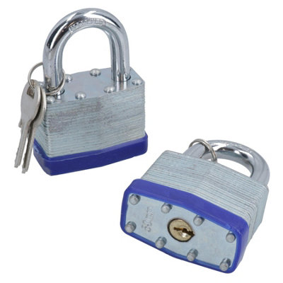 AB Tools 2Pc 50mm Keyed Alike Padlock Laminated Steel Padlocks Shed Gate Lock
