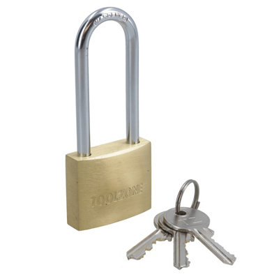 AB Tools 38mm Long Shackle Brass Padlock Security Lock With 3 Keys