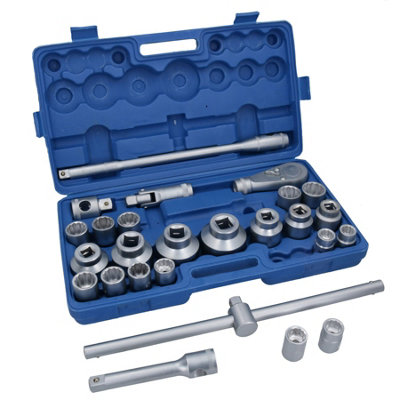 AB Tools 26Pc 3/4In Dr And 1In Dr Shallow Socket Set 21mm65mm Metric Sizes Ratchet from B&Q