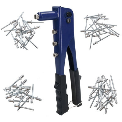 B&Q -  Hand Riveter Pop Pot Rivet With 75 Aluminium Rivets 2.4mm 3.2mm 4.0mm 4.8mm