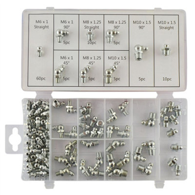AB Tools 110Pc Assorted Hydraulic Brake Metric Grease Nipple Assortment Set Fittings from B&Q