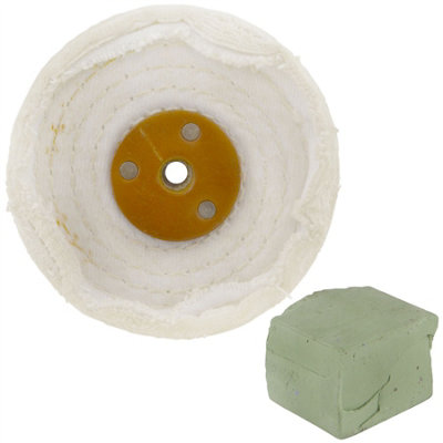 AB Tools White Close Stitched Polishing Buffing Mop 4" X 1" 2 Row With Compound 250G from B&Q