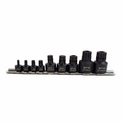 B&Q -  9Pc Stubby Impact Triple Square Tamperproof Bit Sockets Spline 1/4" 3/8" 1/2"