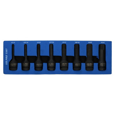AB Tools Af Imperial Sae Allen Hex Key Sockets 1/2" Drive Extra Long 1/4"3/4" 8Pc Set from B&Q
