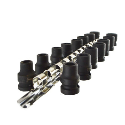AB Tools 1/2" Drive Stubby Metric Impact Sockets 6 Sided Single Hex 10mm24mm 15Pc from B&Q