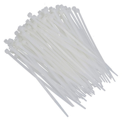 B&Q -  White Nylon Cable Ties Zip Ties Lock Ties 2.5mm X 100mm 100 Pack