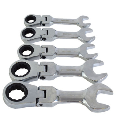 AB Tools 5Pc Flexi Stubby Ratchet Spanner 10-19mm Metric Wrench Geared 72 Teeth Crv from B&Q