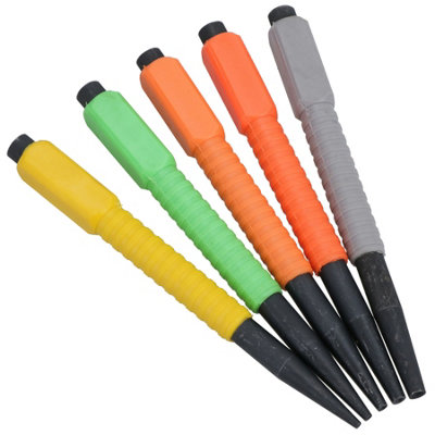 B&Q -  5Pc Nail Punch Coloured Set 1.64.8mm Soft Grip Hollow End Steel