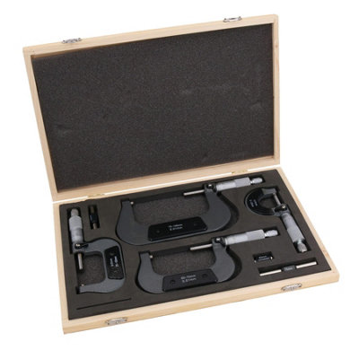 AB Tools 4Pc Micrometer External Adjustable Metric Micrometer Carbide Anvils 0100mm from B&Q