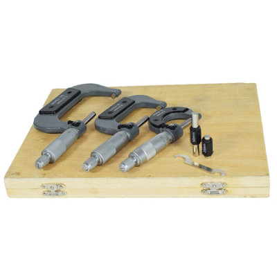 AB Tools 3Pc Micrometer External Adjustable Metric Micrometer Carbide Anvils 075mm from B&Q