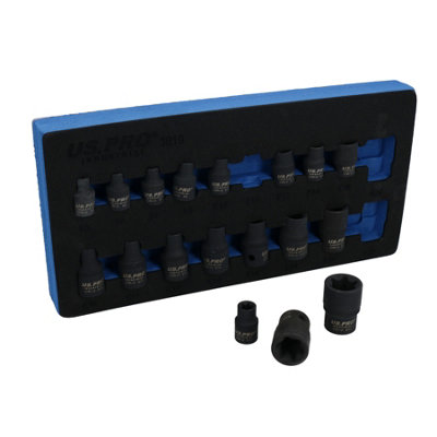 Ab Tools Impacted Female Torx / E Sockets E5 - E24 3/8" And 1/2" Drive 17Pc By U S Pro