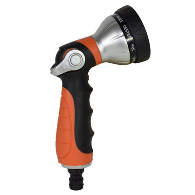B&Q -  Spray Nozzle Orange Watering Hose Pipe Gardening Thumb Trigger 10 Patterns
