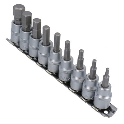 AB Tools Af Imperial Sae Allen Allan Hex Key Bit Sockets 3/8" Drive 1/8"1/2" 9Pc Set from B&Q