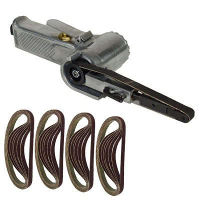 Ab Tools 10Mm 330 X 10Mm Wide Air Finger Belt Sander Power File Detail Sanding And 25 Belts Light/Black