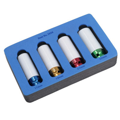 B&Q -  1/2" Drive Alloy Wheel Nut Impact Sockets 17mm 19mm 21mm 22mm 4Pc Set