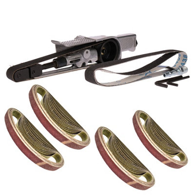 Ab Tools 20Mm Wide Air Finger Belt Sander Power File Detail Sander Sanding And 50 Belts Light/Black