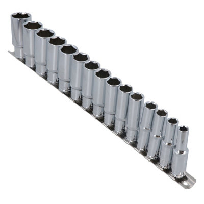 AB Tools 3/8" Drive Deep Metric 6-Sided Single Hex Sockets Rail 15Pc 8mm22mm Bergen from B&Q