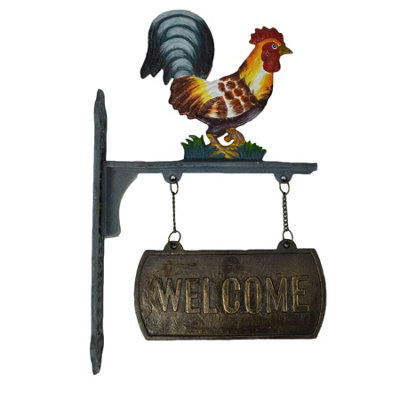 AB Tools Cockerel Rooster Chicken Welcome Cast Iron Sign Door Wall Fence Gate House from B&Q
