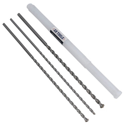 AB Tools 3Pc Long Masonry Drills For Bricks Blocks Concrete Carbide Tips 400mm 8 -12mm