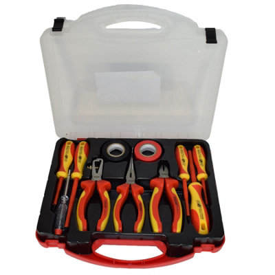 Ab Tools Vde Electrical Electricians Insulated Plier Cutter Stripper Screwdriver Kit 11Pc Red/Black