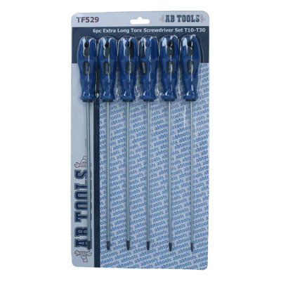 B&Q -  Extra Long Torx Star Screwdriver Set T10T30 Screwdrivers Length 250mm 6Pc