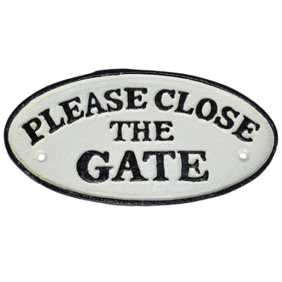 AB Tools Please Close The Gate Cast Iron Sign Plaque Wall Fence Gate Post Garden Home from B&Q