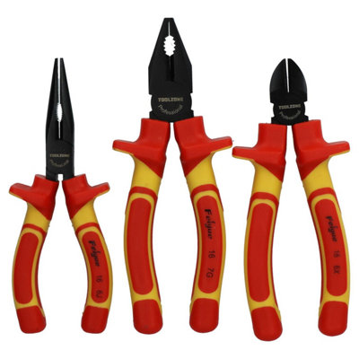 AB Tools 3Pc Vde Plier Wire Cutter Long Nose Pliers Electrician Grips Insulated Soft Grip from B&Q