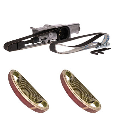 Ab Tools 20Mm Wide Air Finger Belt Sander Power File Detail Sander Sanding And 25 Belts Light/Black