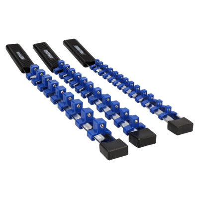 AB Tools 3Pc Socket Storage Holder Organiser Plastic Rails With Handles 1/4 3/8 1/2 Drive from B&Q