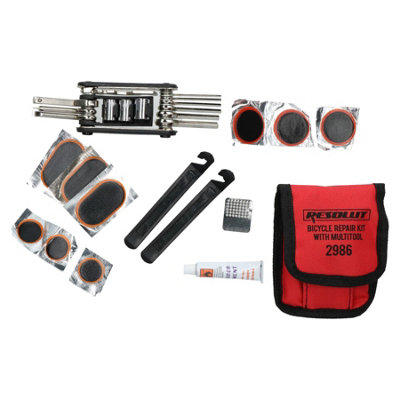 Ab Tools Bike Bicycle Multi-Tool Function Wrench And Inner Tube Puncture Repair Kit 16Pc
