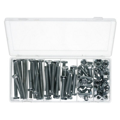 AB Tools 100Pc Nut And Bolt Set 10mm Thread (M10 X 1.5) Various Length 30-100mm Bolts from B&Q