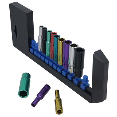 AB Tools 12Pc Coloured 1/4" Dr Deep Sockets 6 Point Hex Metric 413mm With Rail from B&Q