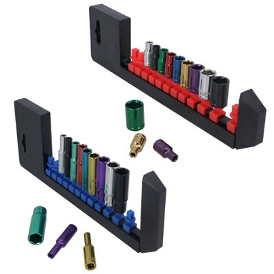 AB Tools 24Pc Coloured 1/4" Dr Shallow & Deep Sockets 6 Point Hex Metric 413mm Rails from B&Q